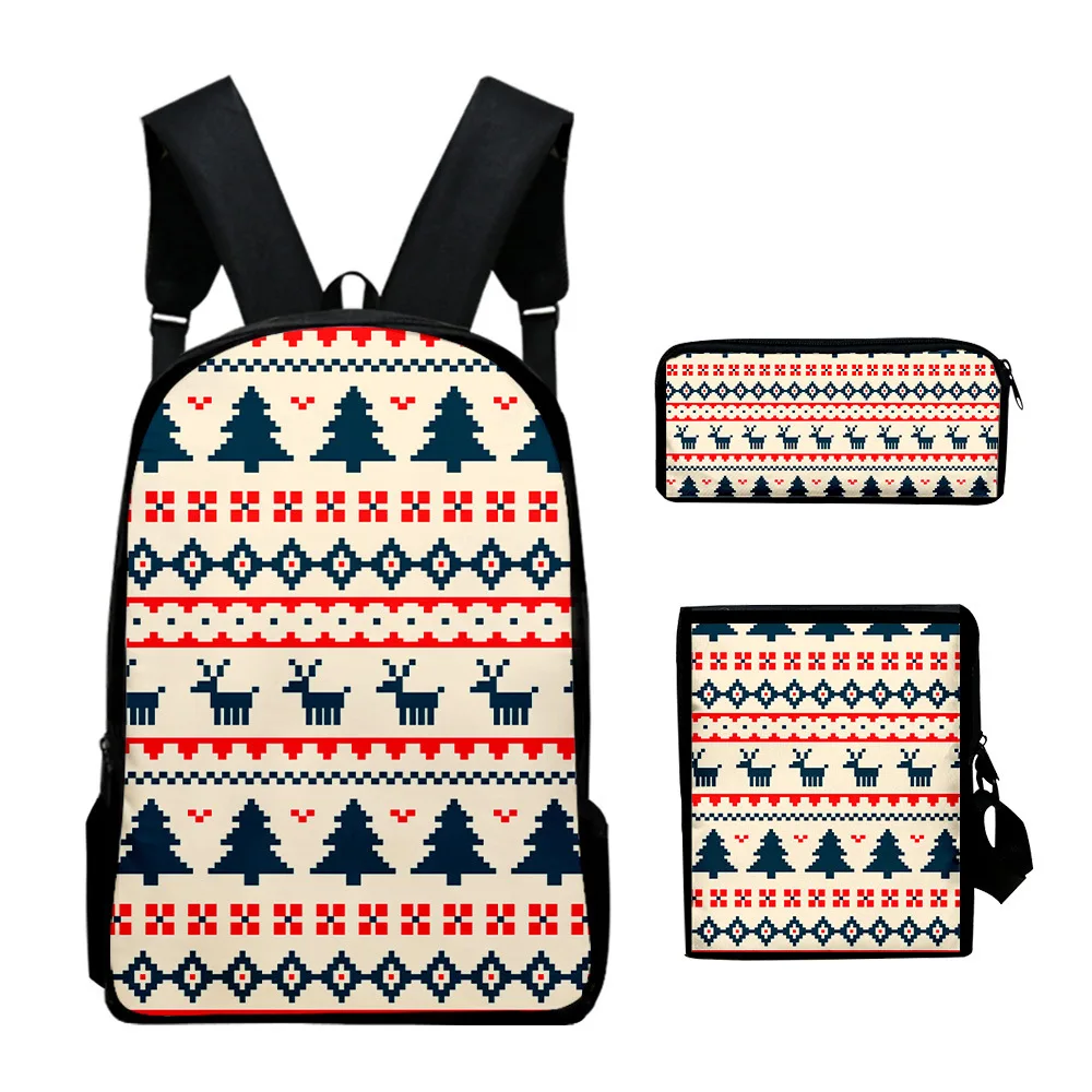 Cartoon Youthful Funny Christmas 3D Print 3pcs/Set Student Travel bags Laptop Daypack Backpack Shoulder Bag Pencil Case