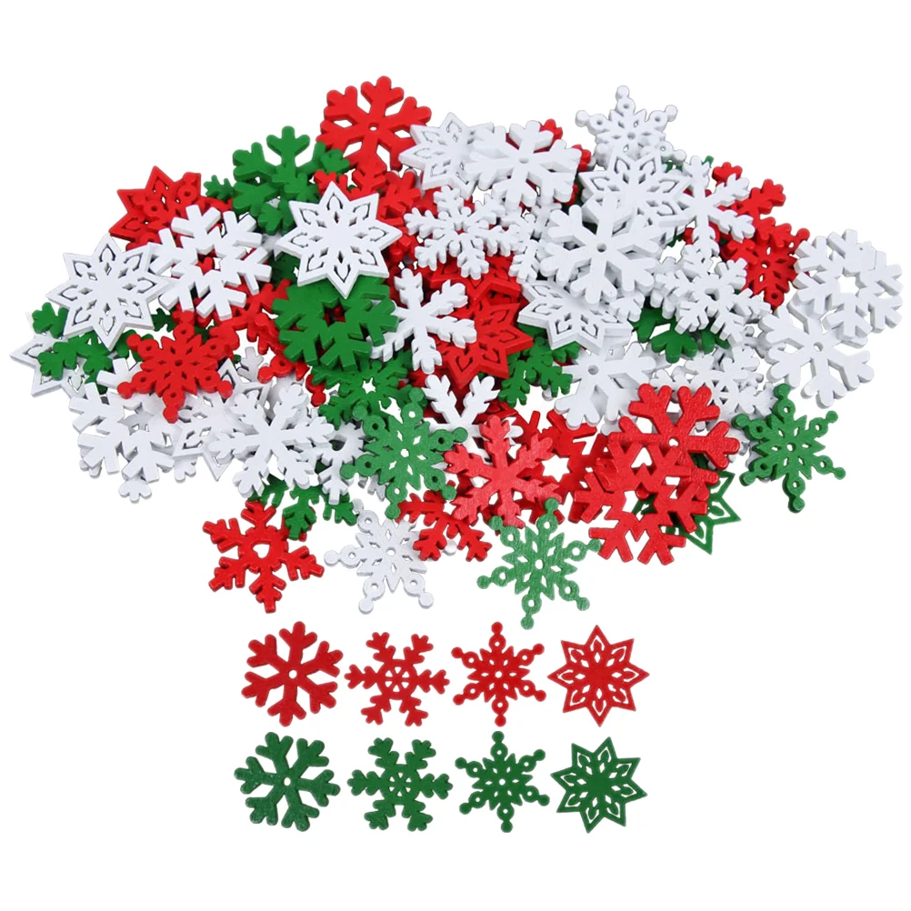 50 Pcs Snowflake Hanging Cutouts Wooden Signs for Crafts Mixed Colour Christmas Snowflakes DIY