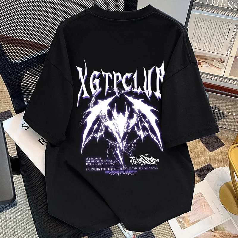 

100% Pure Cotton High Street Heavy Gothic Wings Printed Men's T-shirt Fashionable and Casual Breathable Comfortable Versatile