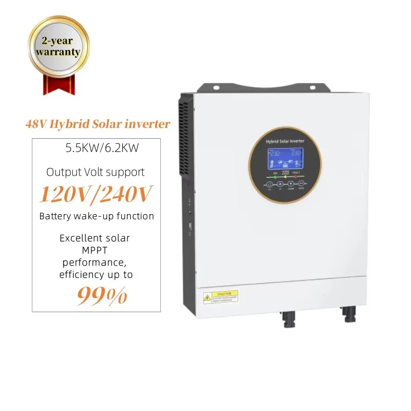 6.2kw Hybrid Solar Charge Controller MPPT Pure Sine Wave Grid AC Inverter WiFi Communication Single Output IP65 60Hz Frequency