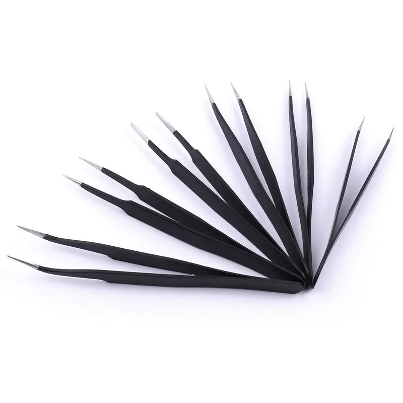 VETUS Anti Static Stainlesss Steel Tweezers Set6PC1.5mm Precision Curved Tips for Electronics Repair Watchmaking Craft Model DIY