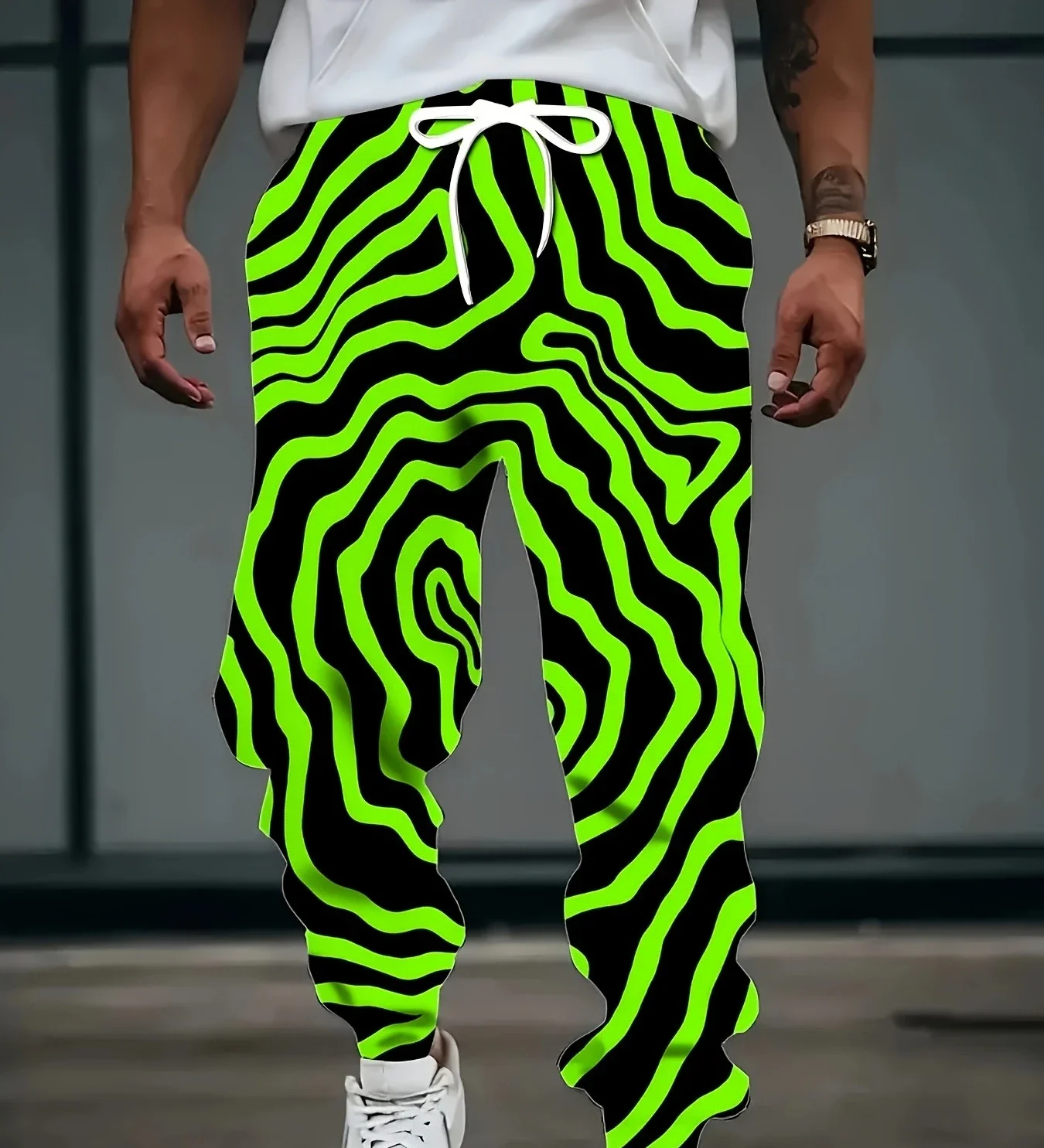 Men's 3D Green Vortex Printed Jogging Pants with Drawstring Fashion Pants Suitable for Home Wear Pajamas Casual and Comfortable