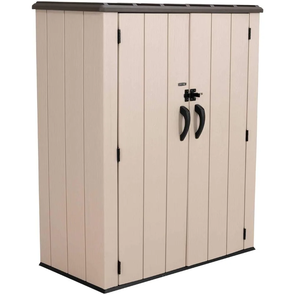 

Vertical Storage Shed, Pack of 1, Desert Sand for Backyard or Patio Storage of Bikes, Tool, Slider Latch Locking System