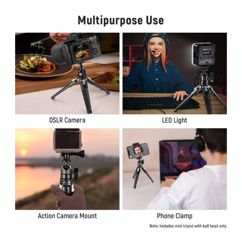 Tripod Mini Tablet Logam Tripod Kamera Lipat Dengan Sekrup Ganda 360 Derajat 1/4 Dan Kunci Cepat Untuk Stabilitas