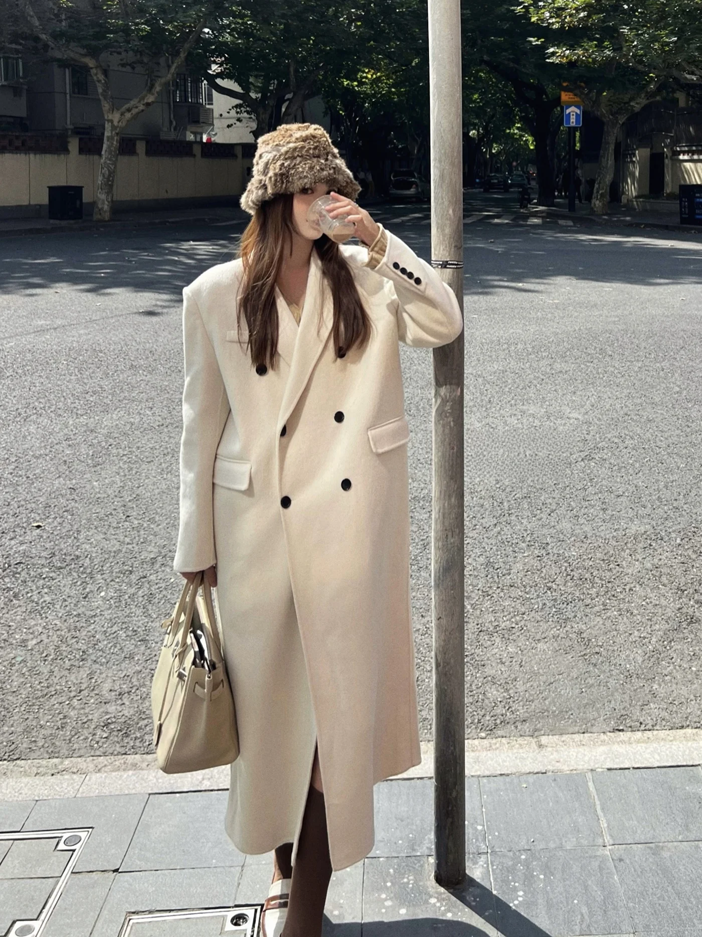 

INJUNE Dr Come True Handmade Double-Faced Wool Long Coat oulder Padded Suit Sle Women's Winter Faion Outerwear