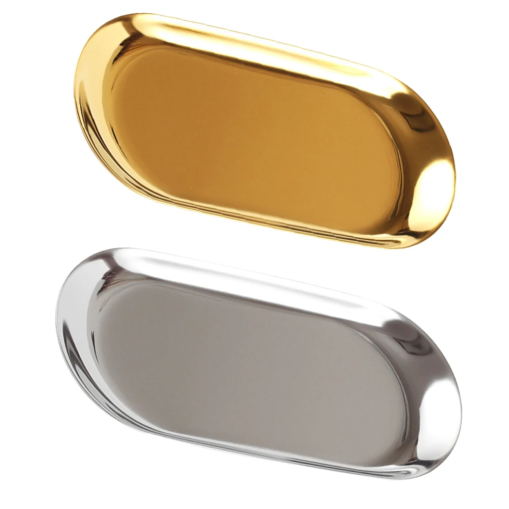 

2Pcs Stainless Steel Fruit Plate Oval Jewelry Trays Ring Dishes Decorative Storage Organizer Tray For Bathroom Bedroom