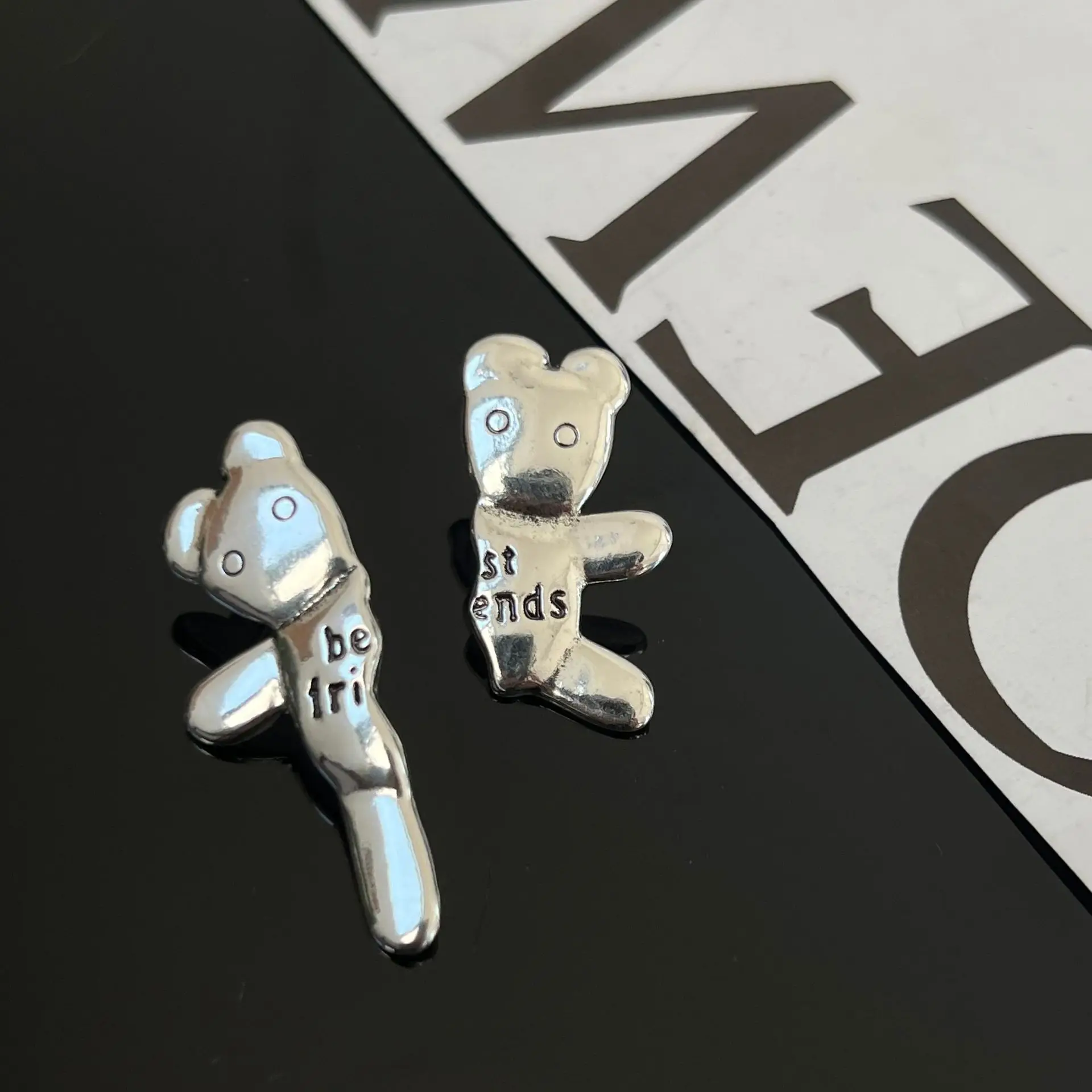 Personality Best Friends Little Bear Stud Earrings Asymmetric Jigsaw Puzzle Bear Earrings Fashion Jewelry Accessories Gifts