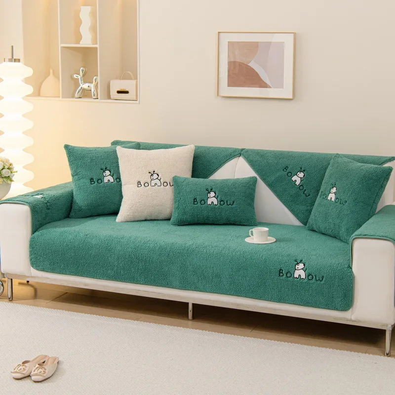 

Плюшевая подушка для дивана с изображением ягненка и щенка, толстая ткань для снятия песка, ткань премиум-класса для гостиной, зимнее теплое универсальное чехол для дивана, полотенце
