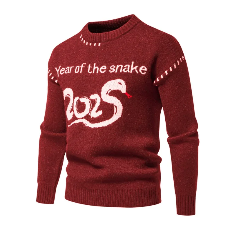 2025 The Snake Men Printed Long-sleeve Tightening Sleeve Round Collar Sweater Fashion Leisure Jumper