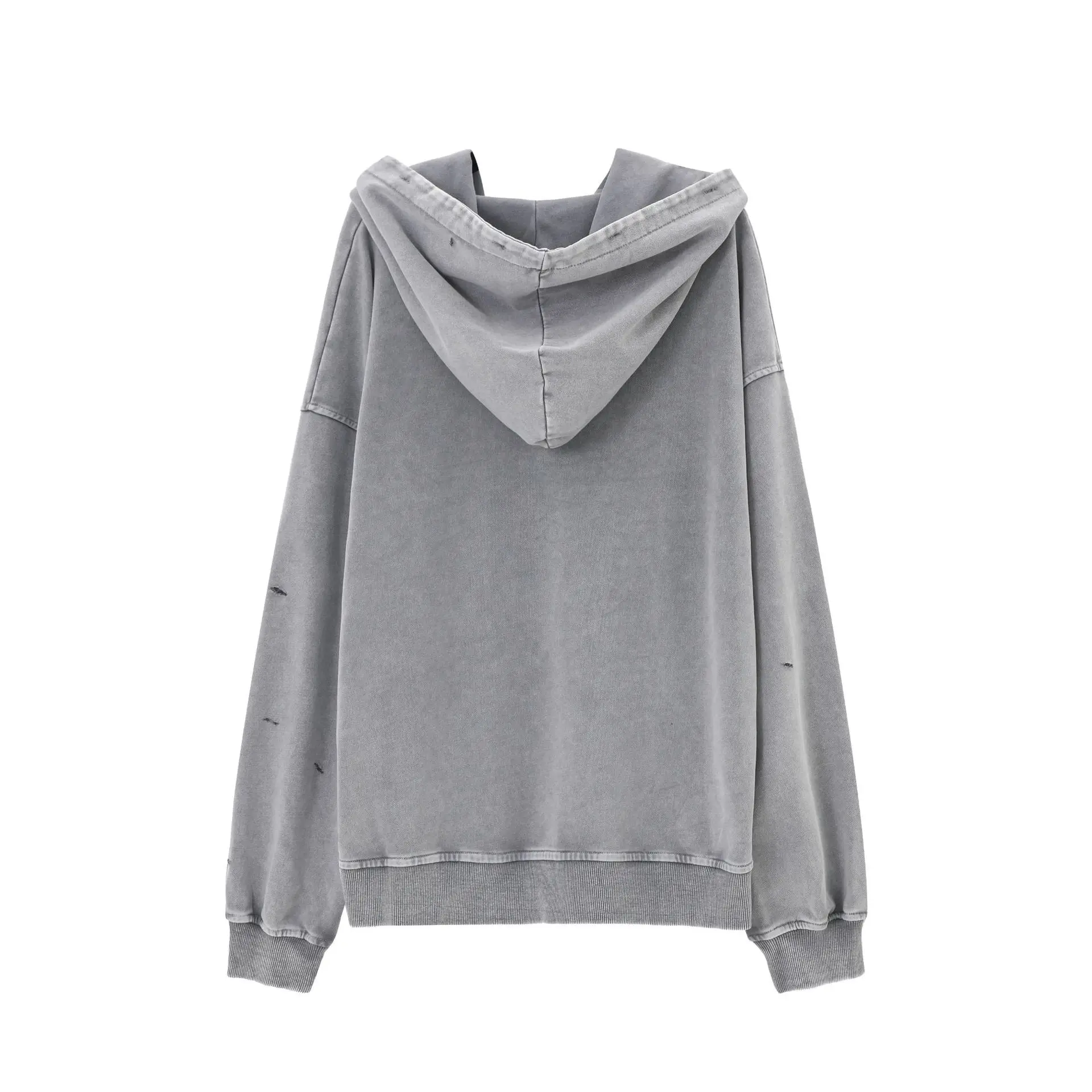 Retro Washed and Distressed Hooded Sweatshirt for Women, Autumn and Winter Outwear for Women, American High Street Loose Casual Torn Top for Women