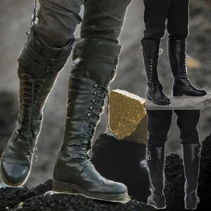 

Big size 37-48 Medieval Steampunk Cosplay Boots Men Winter Larp Viking Pirate PU Leather Shoes Carnival Party Fancy Knight Boots