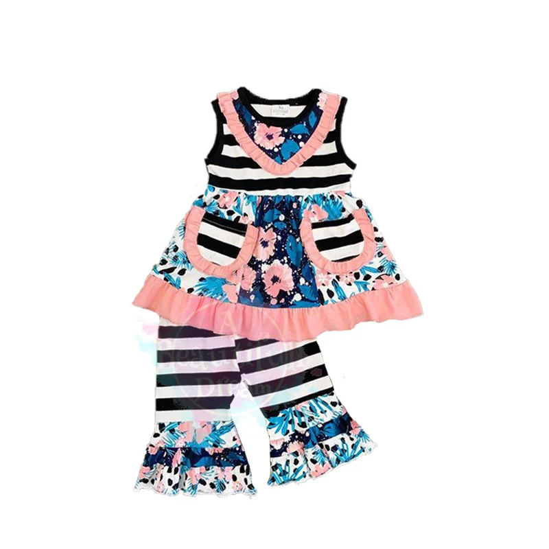 

Two Pieces Cotton Girls Clothing Sets Summer Vest Sleeveless Children Sets Fashion Girls Clothes Suit Casual Floral Outfits