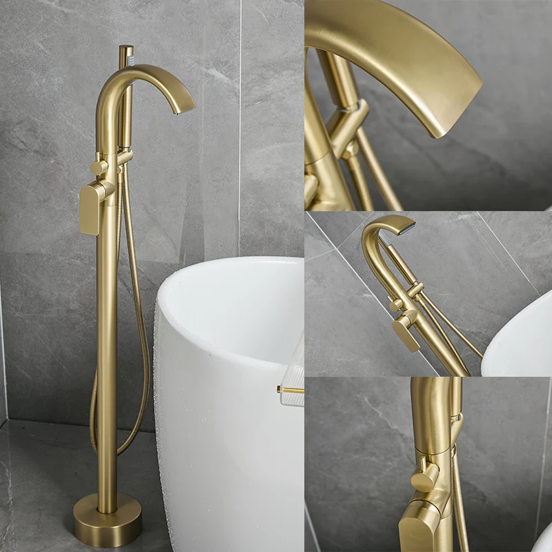 

BAKALA Brass Brush gold Gray Bathroom Shower Mixer Tap Floor Mounted Robinet De Baignoire Free Standing Bathtub Shower Faucet