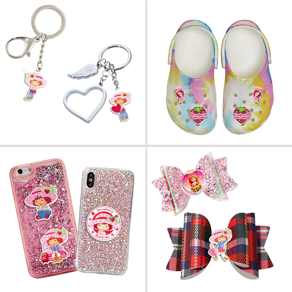 10pcs/lot Strawberry Girl W Resin Planar Transparent Glitter Acrylic Flatback for Pendant Brooch Cabochon Bracelet Phone Case D