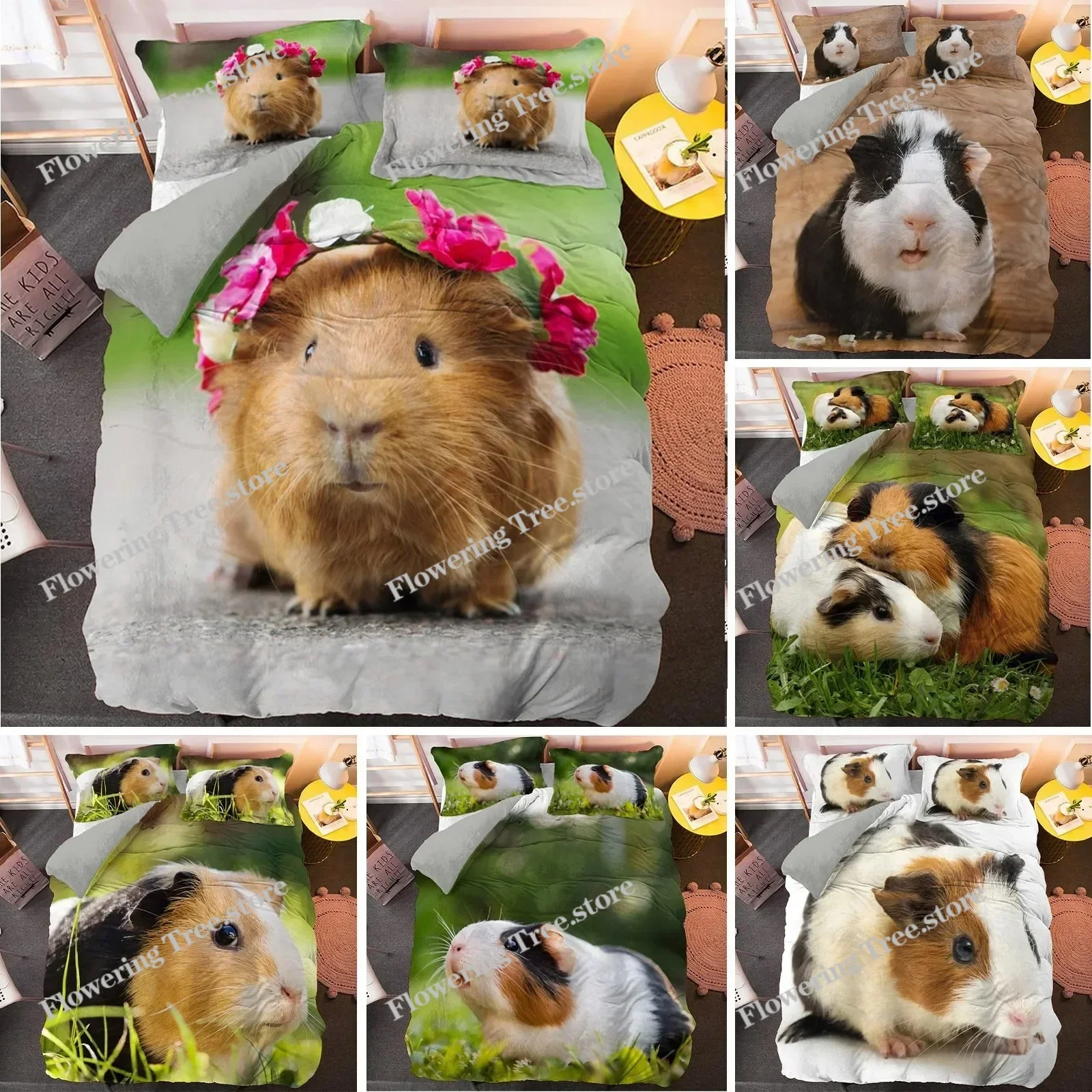 

Guinea Pig Bedding Set Cute Mouse 3D Duvet Cover Animal Comforter Cover for Kids Boys Girls Teen Soft Twin Polyester Quilt Cover