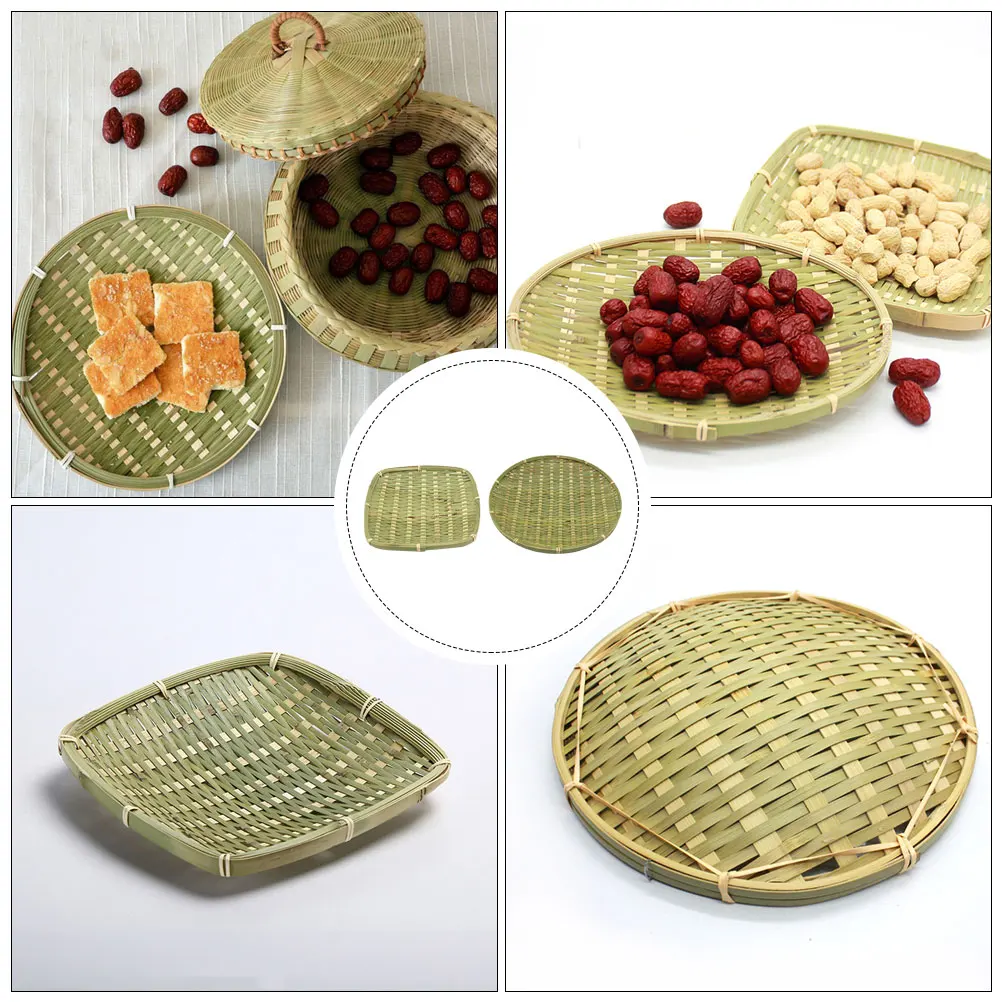 2 Pcs Bamboo Woven Baskets Dustpan Vegetable Food Storage Fruit ganizer Kitchen Living Room Restaurant Cafe Snack Holder