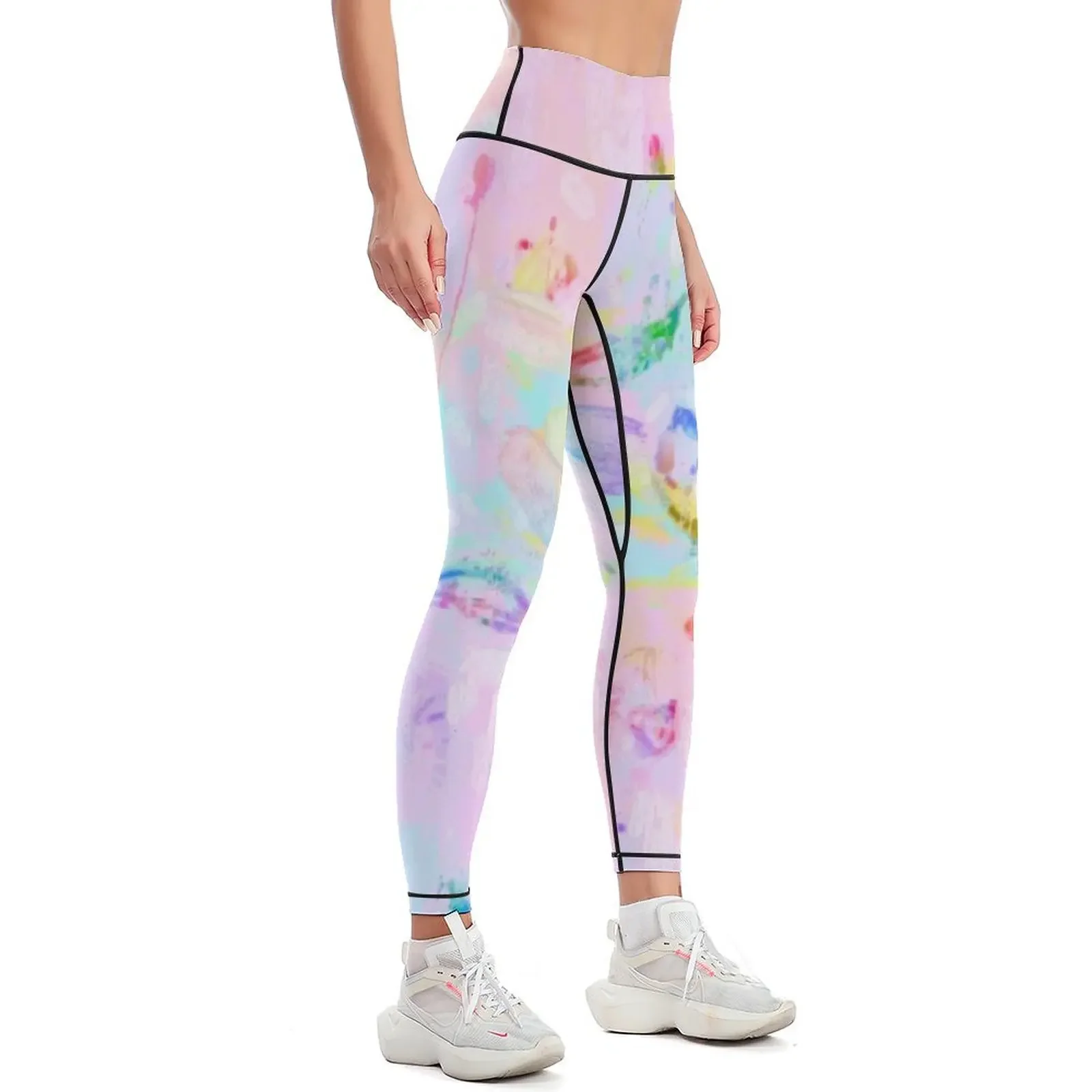 Mallas con estampado abstracto de plumas y flores Pastel, ropa deportiva para correr, mallas deportivas para mujer