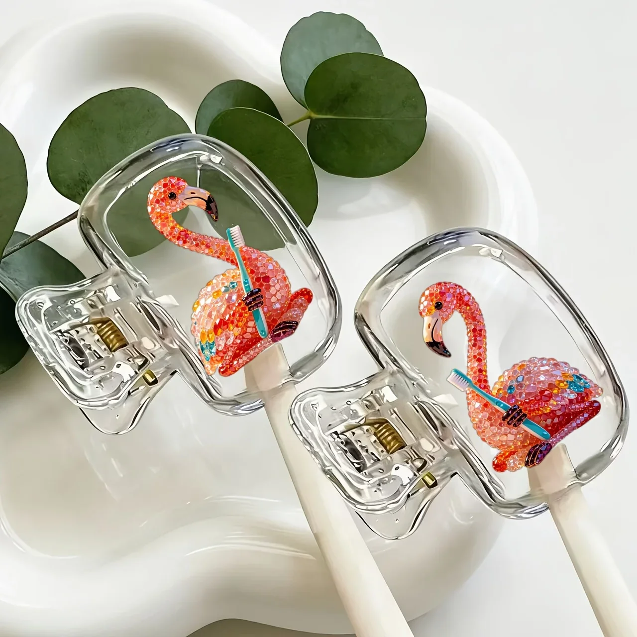 2pcs Flamingo Holding a Toothbrush Toothbrush Head Cover Essential for Dental Health Ideal for Home Organization Dormitory Use