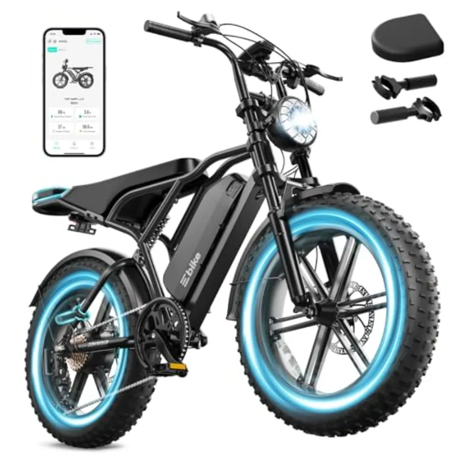 

Electric bike for adults: aluminum frame, black, 1500W peak motor, 48V 15Ah battery, 60-mile range, 20 all-terrain tires, rear