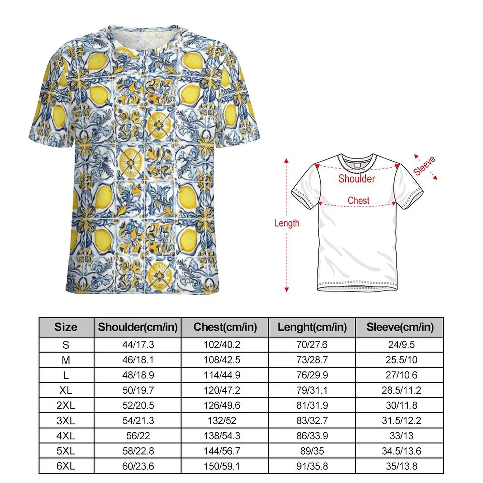 Sicilian Mediterranean Tiles And Lemon Dolce Vita T Shirt Men  Custom O Neck T Shirts Summer Vintage Tops Awesome Oversized Tees