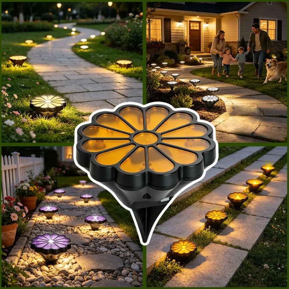 Waterproof Solar Daisy Flower Stake Lights Petal Shape LED Solar Flower Lights Simulation Daisy Ground Insert Solar Lawn Lights