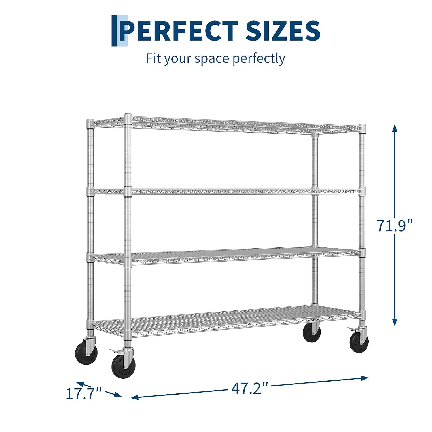 4-Tier Metal Wire Storage Rack with Wheels, Customized