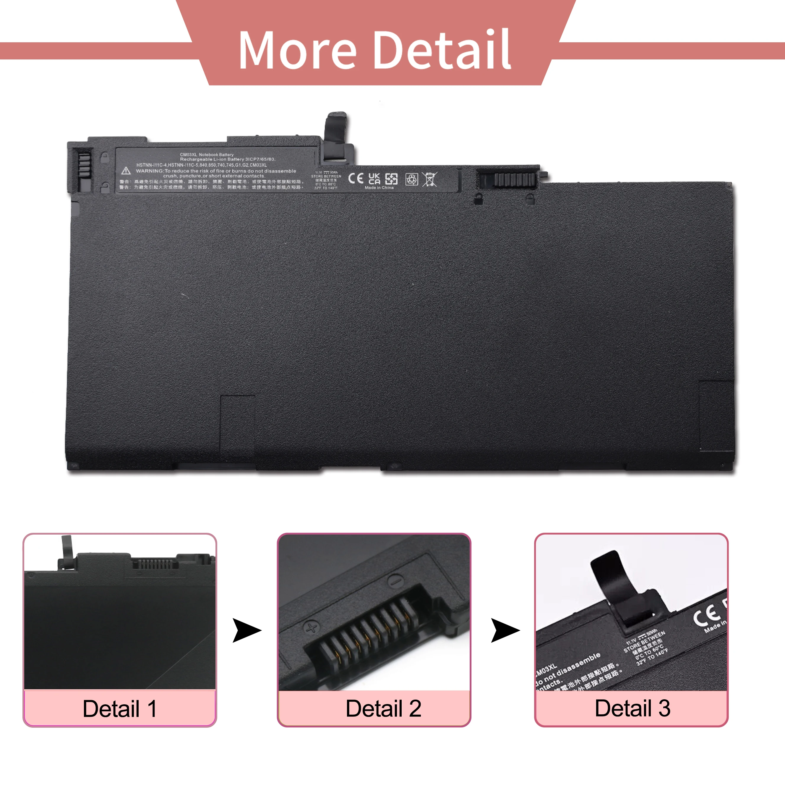 CM03XL Laptop Battery 50Wh For HP EliteBook HSTNN-UB6Q 801554-001 11.4V 48Wh 3Cell Battery