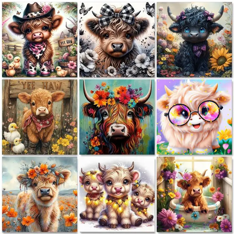 PhotoCustom 5D DIY الماس اللوحة الحيوان الحفر الكامل مربع فسيفساء الماشية التطريز عبر غرزة الحرف اليدوية ديكور للمنزل