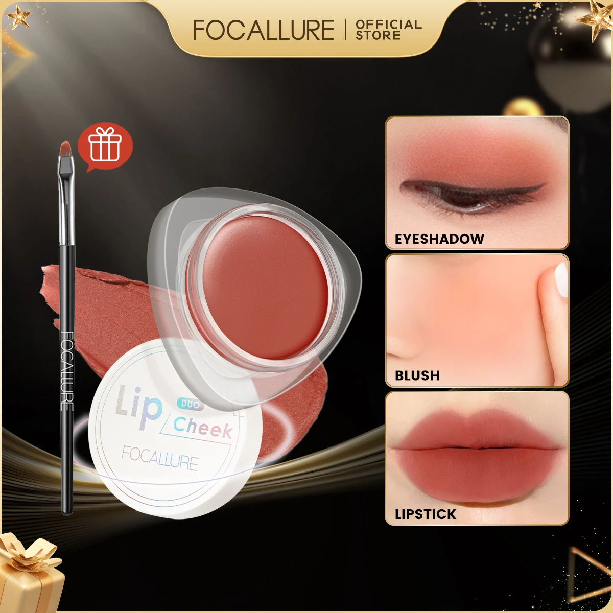 FOCALLURE Lip Gloss Mud Canned 3-in-1 Lipstick Blush Stick Waterproof Velvet Matte 12 Colors Lip Balm Lip Tint Cosmetics