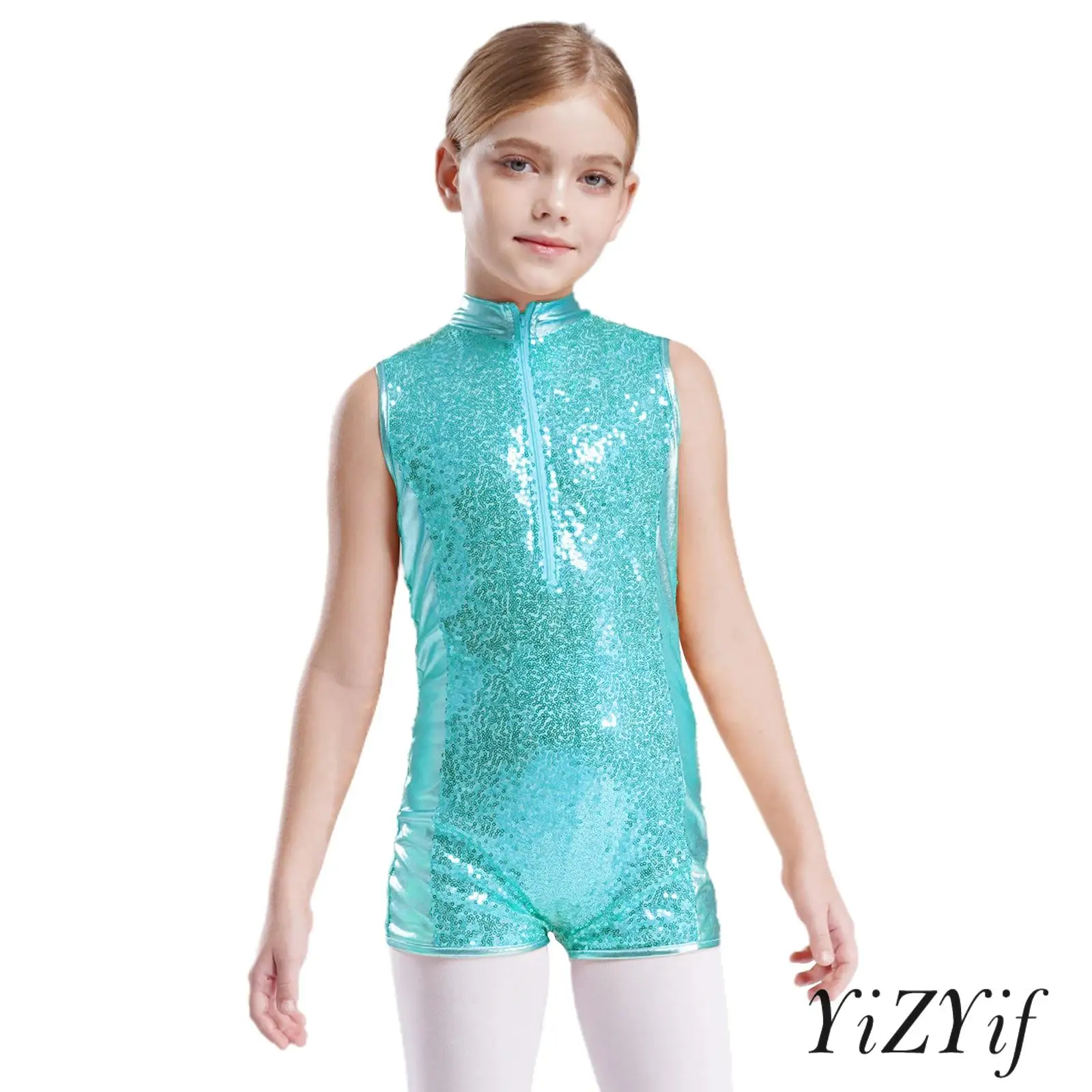 

‌Sparkle Sequin Jazz Dance Costume Jumpsuit for Kids Girls Metallic Fabric Zipper Neck Comfortable Wear for Cheerleading Dance