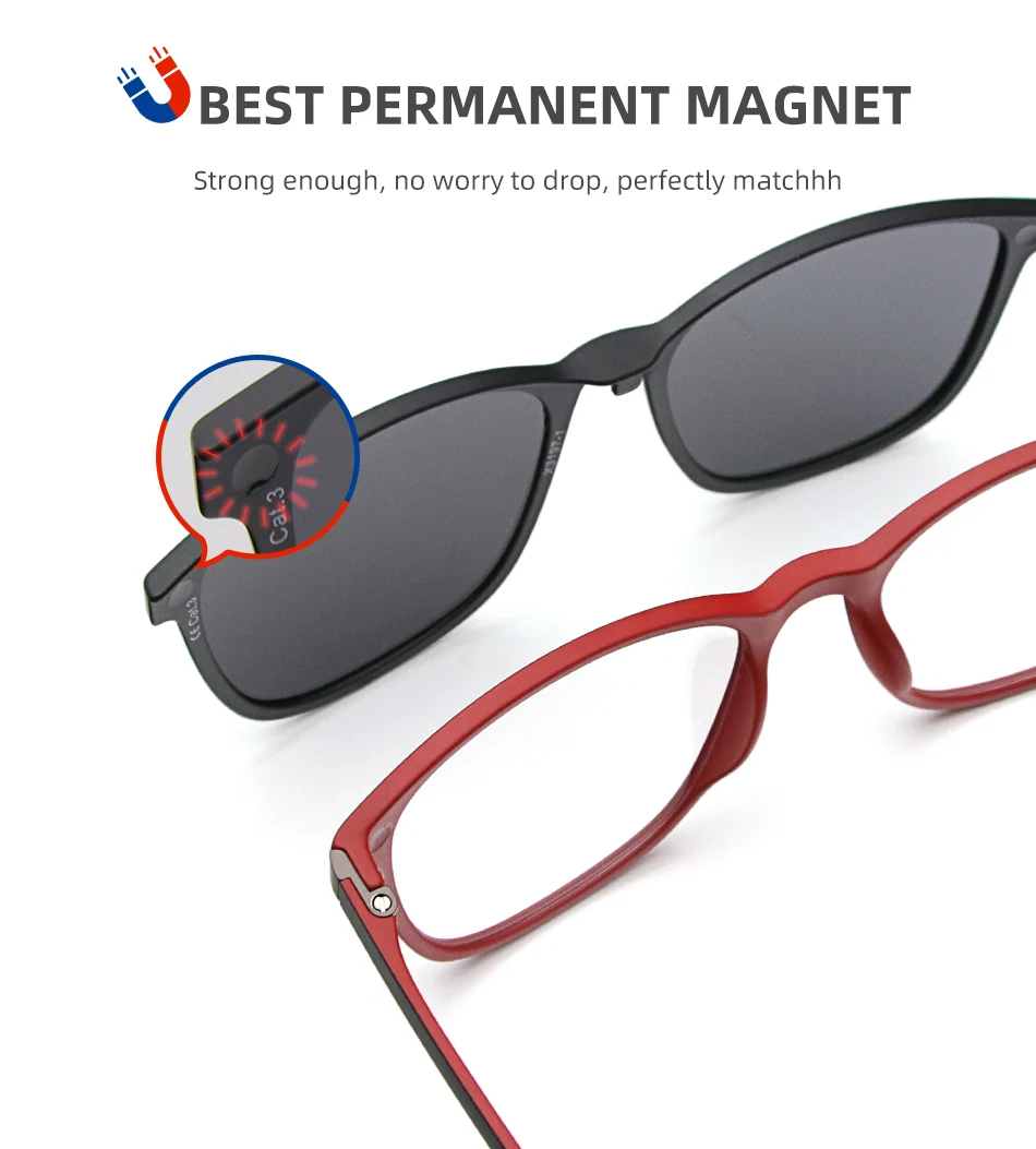 X3197 Myopie Magnetische Clip auf Brillengestell Optische Verordnung Rahmen Brillen Rechteck Polarisierte Magnet Clip Sonnenbrille – Detail 4