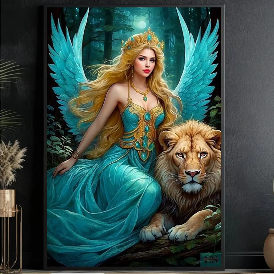 

2026 алмазная живопись искусство DIY женщина и лев Алмазная вышивка ангел горный хрусталь вышивка крестиком мозаика украшение дома