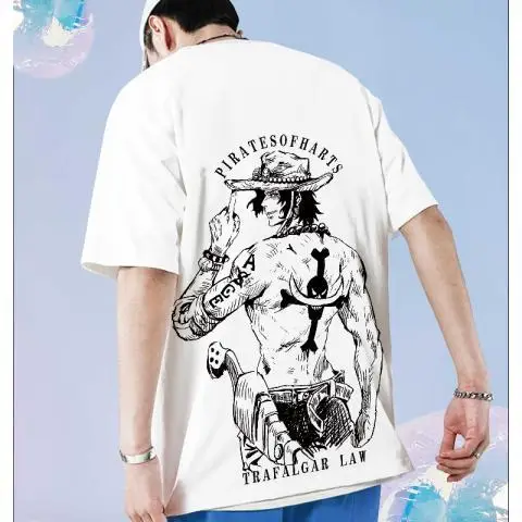 

Pure Cotton Short-sleeved Men's One Piece CollaborationT-shirt Summer New Trendy Brand Trendy High Street Half-sleeved Luffy Ace