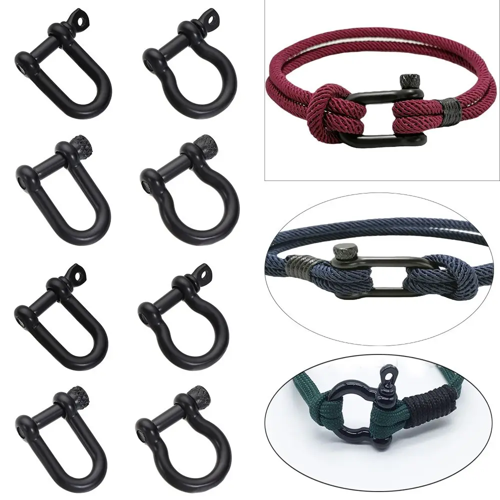 4 Styles Solid Stainless Steel Carabiner D Bow Staples Shackle Fob Key Ring Keychain Hook Screw Joint Connector Buckles