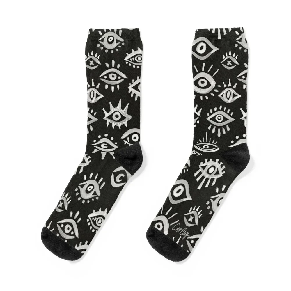 Mystic Eyes – White on Black Socks Heating sock Stockings short Socks Male Women's