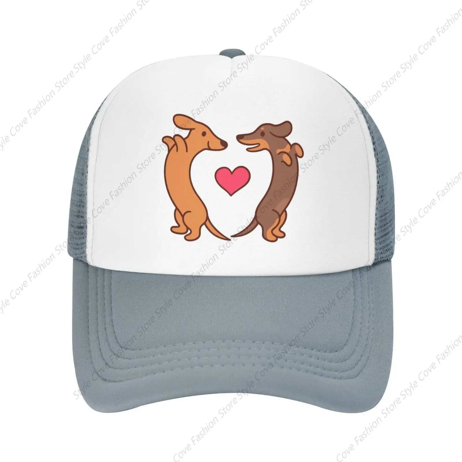 Boné de beisebol ajustável lavado bonito do cão do dachshund dos desenhos animados para homens e mulheres, malha pai chapéu, engraçado angustiado bola Trucker Cap