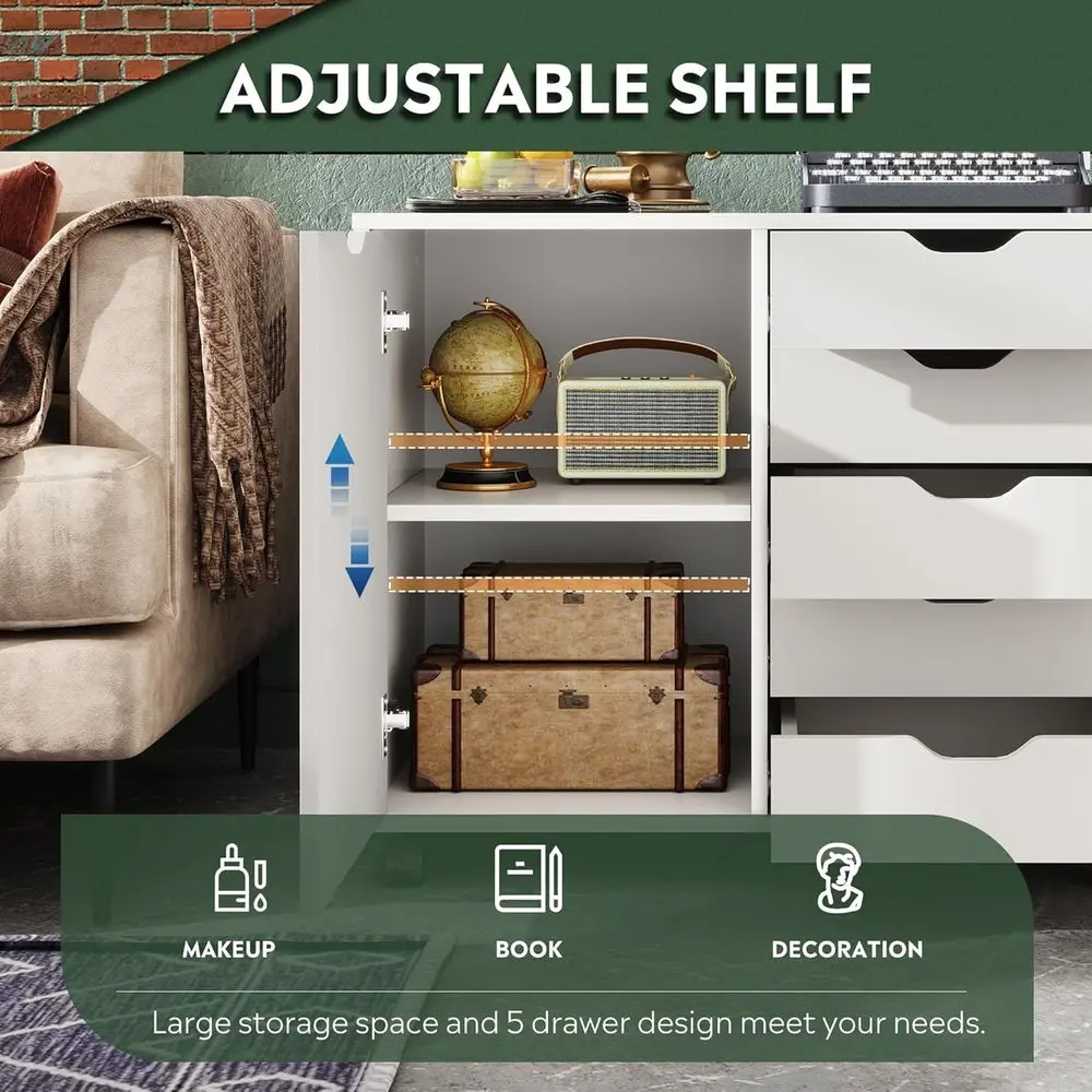 خزانة تخزين خشبية متنقلة ذات 5 أدراج مع باب، مثالية للطابعات واستخدام المكاتب المنزلية