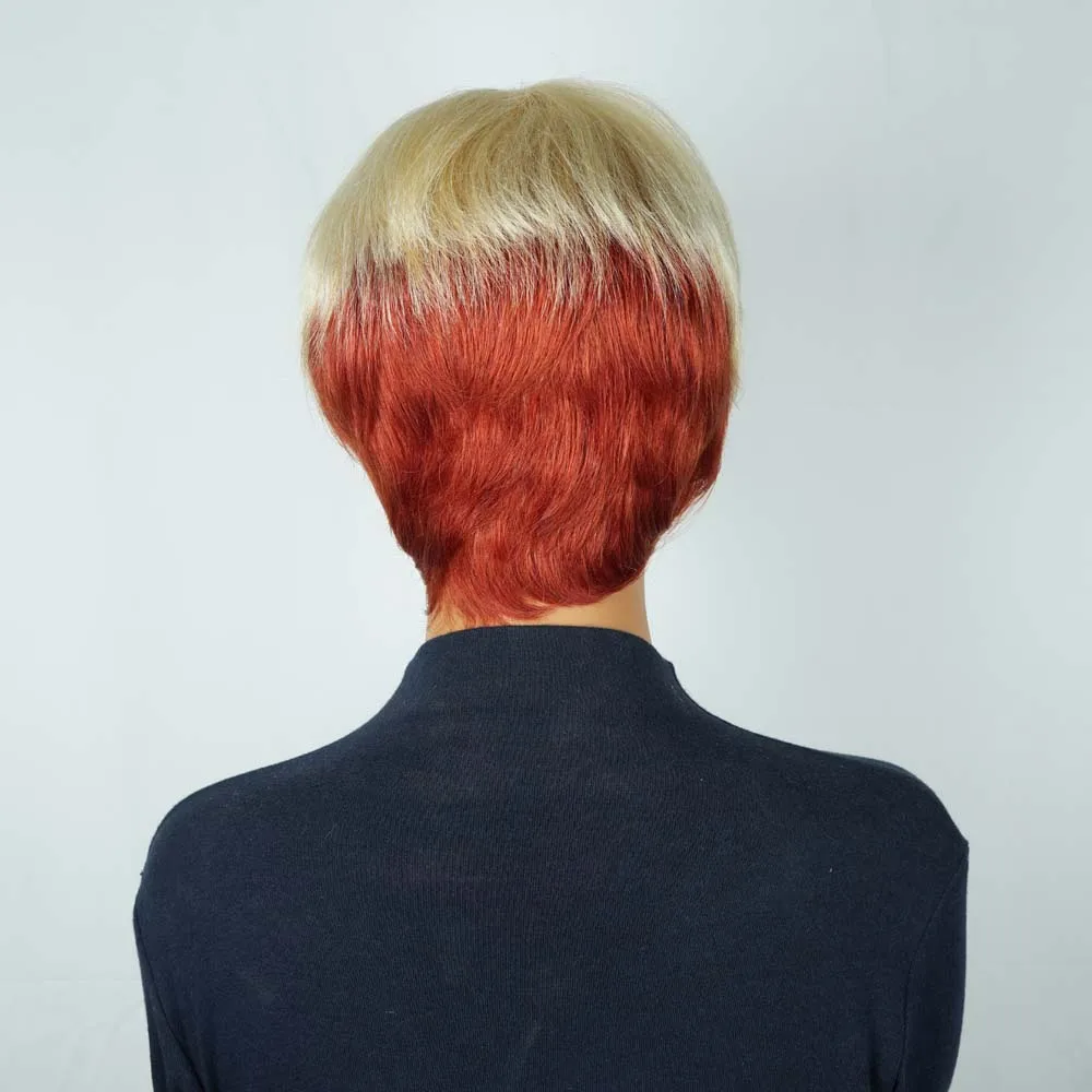 픽시컷 가발 인모 숏 스트레이트 픽시 가발 흑인 여성용 레이어드 브라질리언 레미 인모 머신 메이드 가발