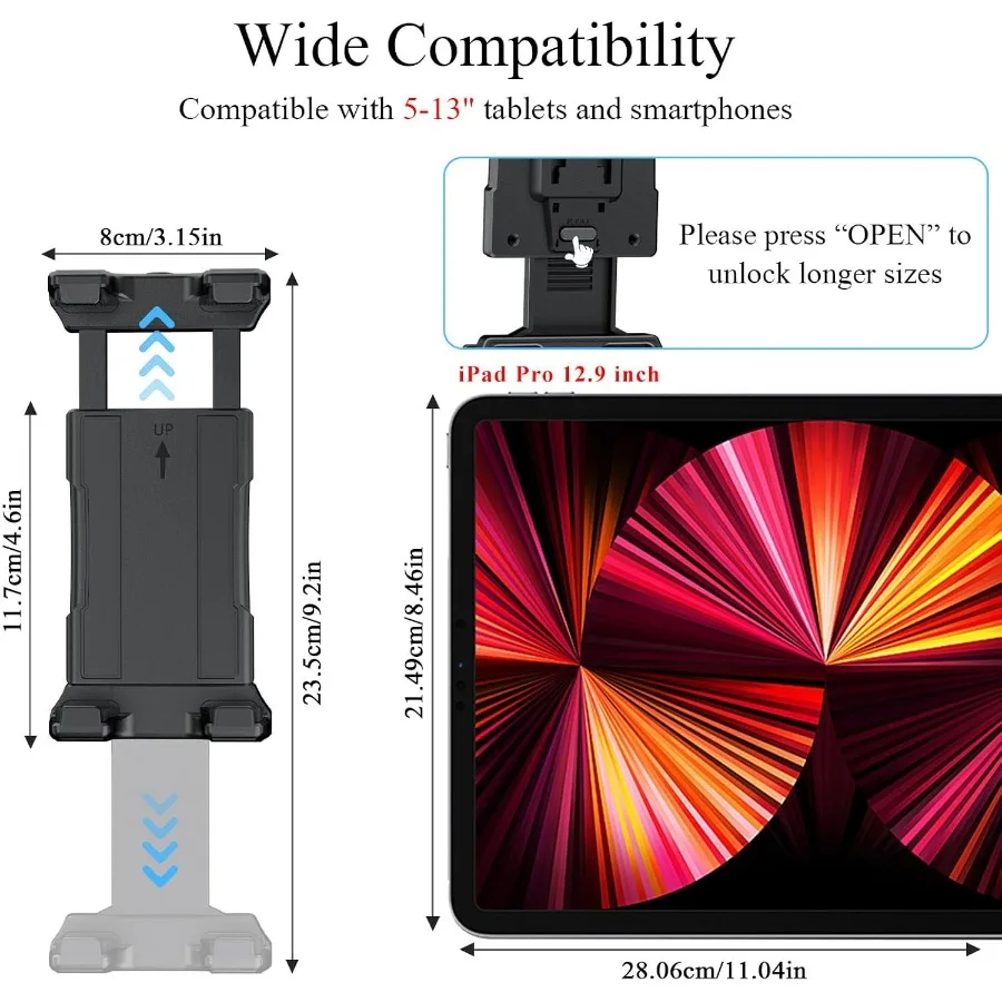 OHLPRO Supporto per tablet con base per trapano per carichi pesanti Supporto per iPad regolabile a 360° per cruscotto per camion Supporto a 3 fasi per iPad 513 Pro Air Mi