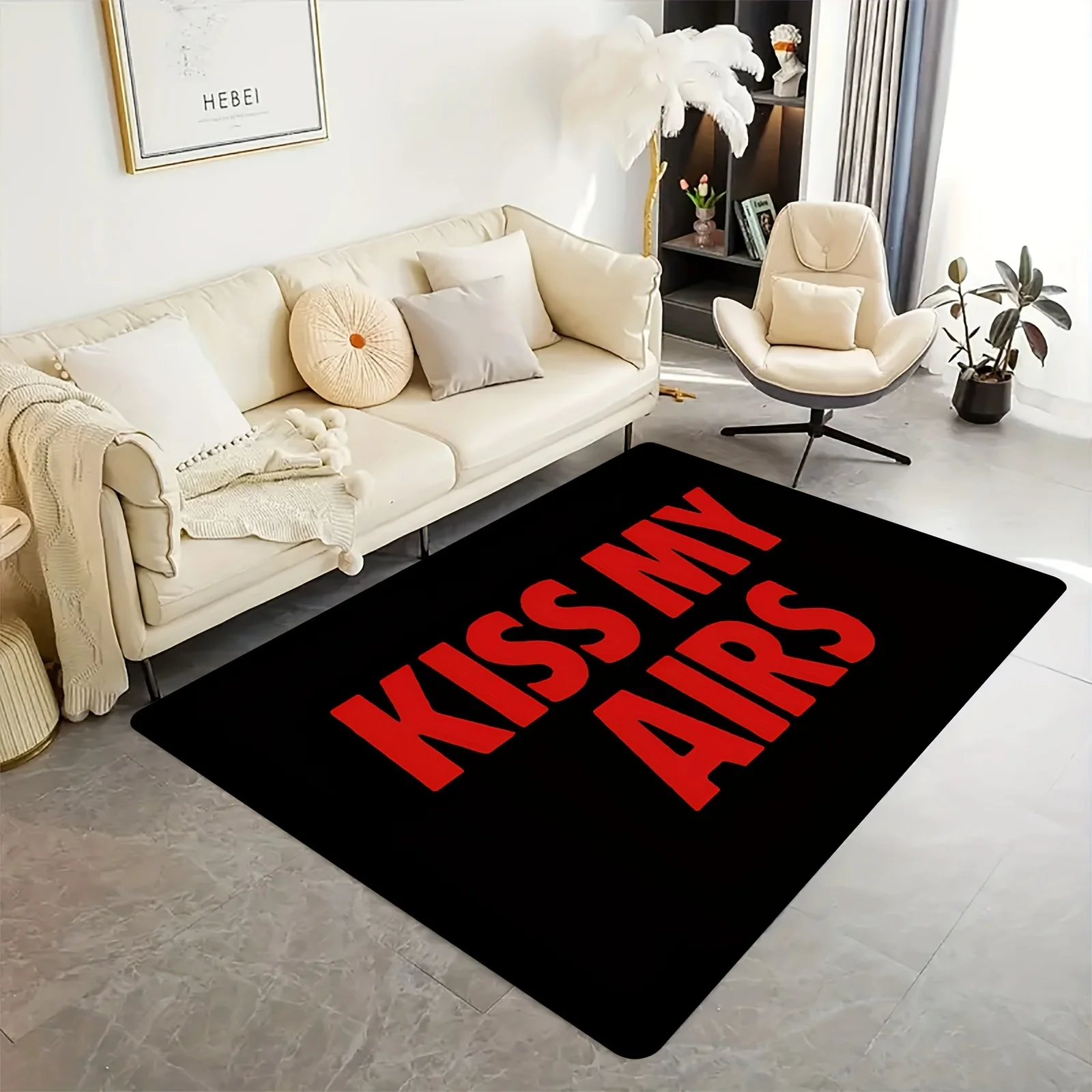 Red English letter theme Flannel-printed floor mats are slip-resistant Suitable for living room bedroom terrace garden carpets