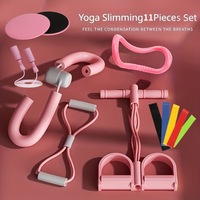 11 pcs Yoga Fitness Set Elastic Bands Resistance Pedal Puller Figure Sports Exercises At Gym Tensioner,Leg Clip,Jump Rope