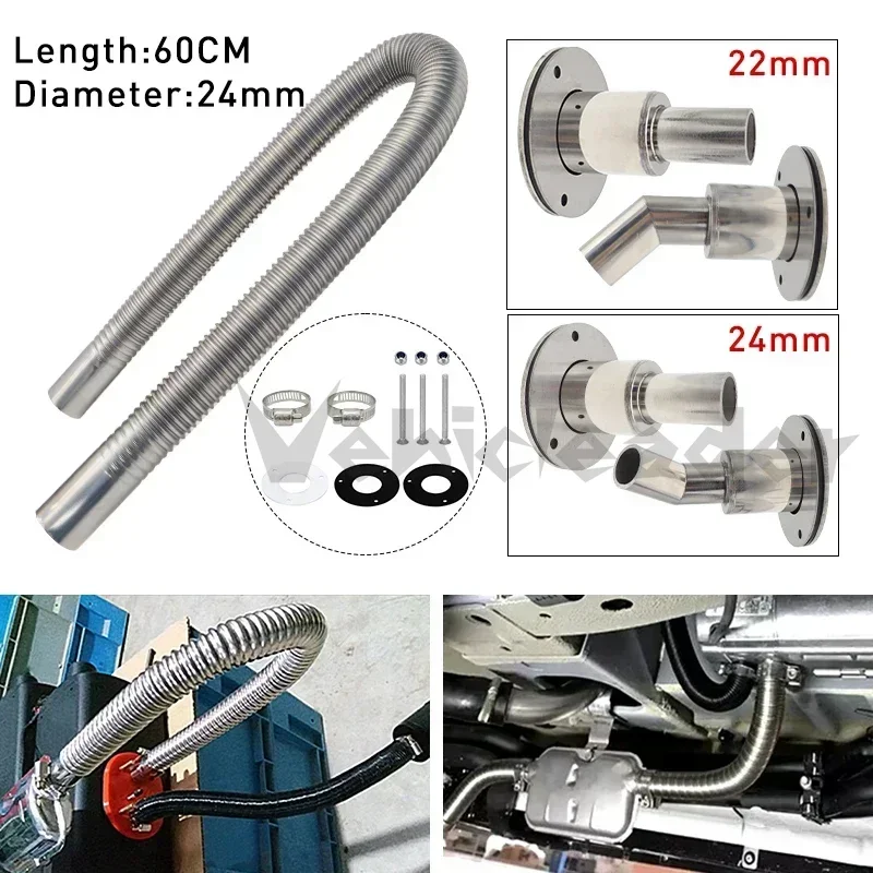 

22mm/24mm Thru Hull Exhaust Fitting Tube Pipe Socket Hardware Part +60cm Car Air Parking Heater Exhaust Pipe For Car Boat Truck