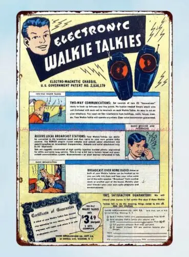 Electronic Walkie Talkies 1952 ad metal tin sign tavern bar home decor