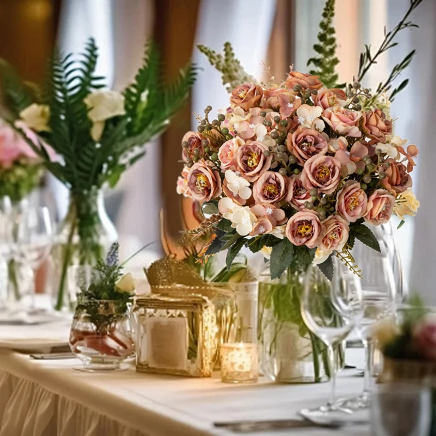 Künstliche Blumen, Seidenfranzösische Rosen, für Hochzeiten, Zuhause, Zimmer, Tisch, Festdekoration, Außenbereich, Garten, Brautstrauß, DIY-Geschenk, Accessoires – Detail 2