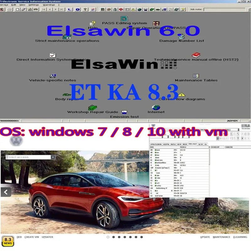 2024 hot sell ELSAWIN 6.0 with ET KA 8.3 Newest for A-udi for V-W Auto Repair Software Group Vehicles Electronic Parts Catalog