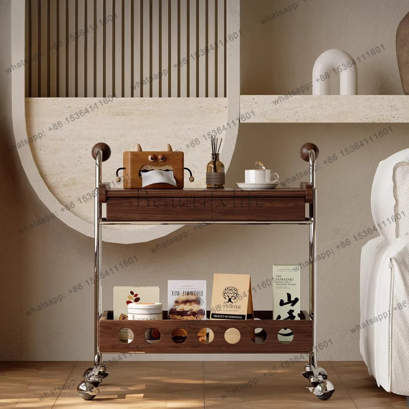 

Medieval small apartment sofa edge few removable black walnut living room storage trolley