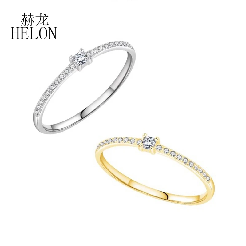 

HELON Gold Ring Solid 14K 585 Yellow Gold Ring Women Sparkling Moissanite Diamond Ring Simple Style Daily Wear Gift Fine Jewelry