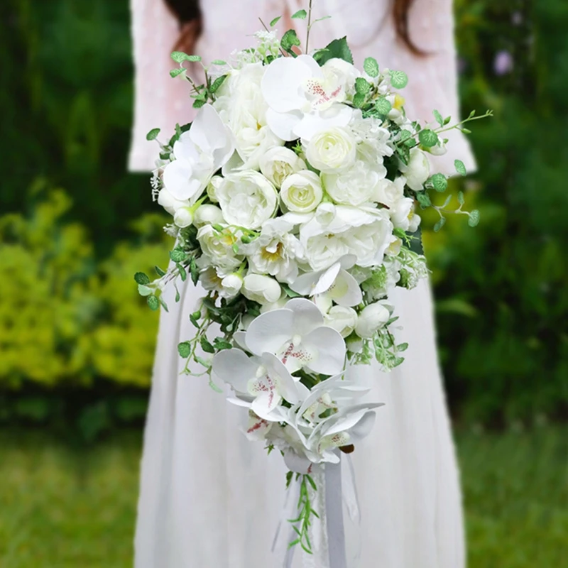 

Wedding Cascading Bridal Bouquet Artificial for Butterfly Water Drop Waterfalls Bridesmaid Holding Flower D