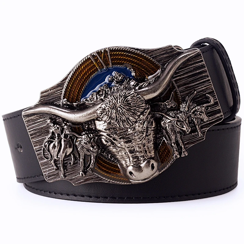 Czaszka byk róg wół męski skórzany pasek głowa krowy szkielet zachodni styl kowbojski dekoracja damska dżinsy w pasie