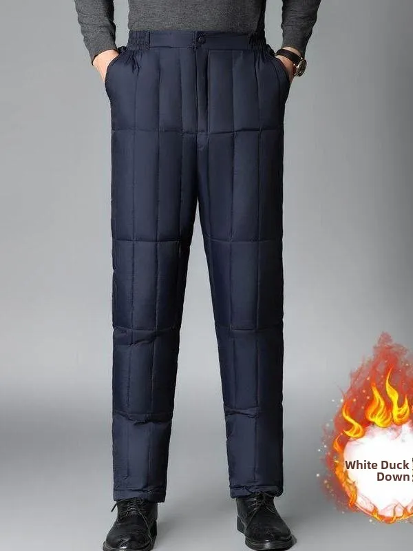 

Зимние утепленные мужские штаны с высокой талией, теплые хлопковые брюки для мужчин среднего возраста и молодежи, стильные